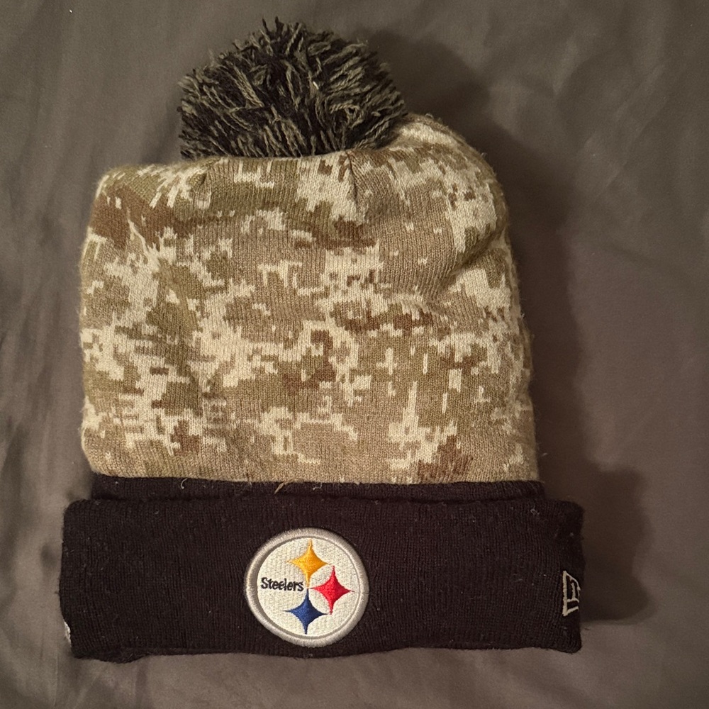 New Era Camo Knit Beanie with Pom